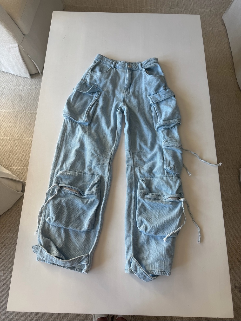Steve Madden Lightweight Denim Faded Blue Cargo Pants